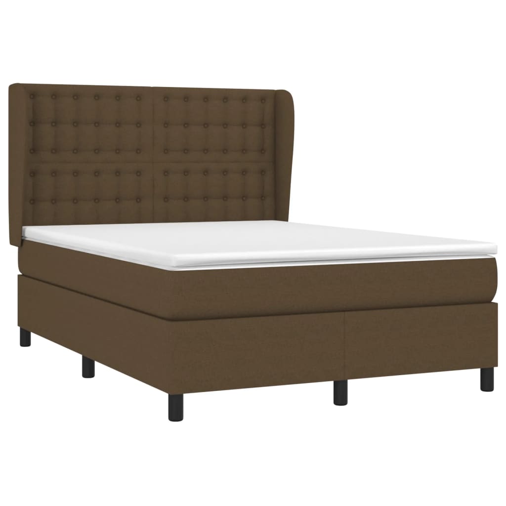 Κρεβάτι Boxspring με Στρώμα Σκούρο Καφέ 140x190 εκ. Υφασμάτινο