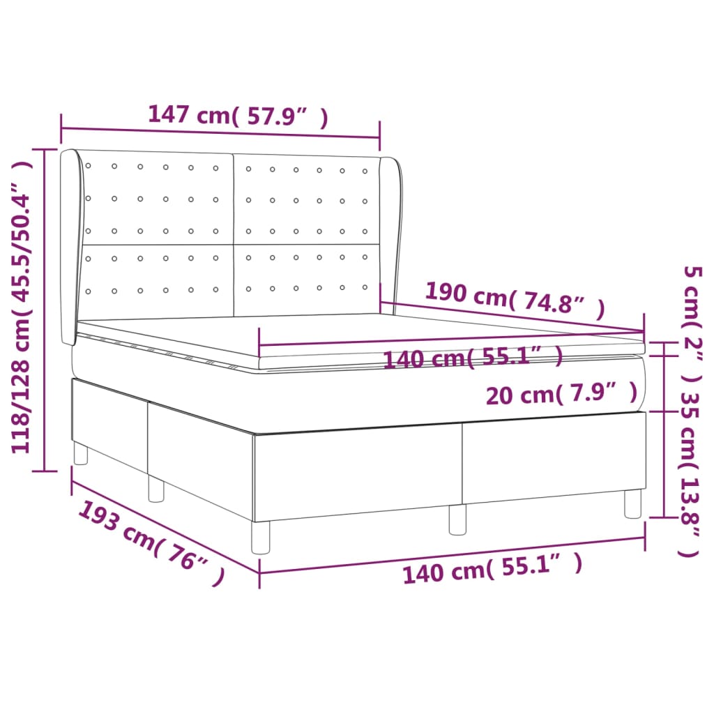 Κρεβάτι Boxspring με Στρώμα Taupe 140x190 εκ. Υφασμάτινο