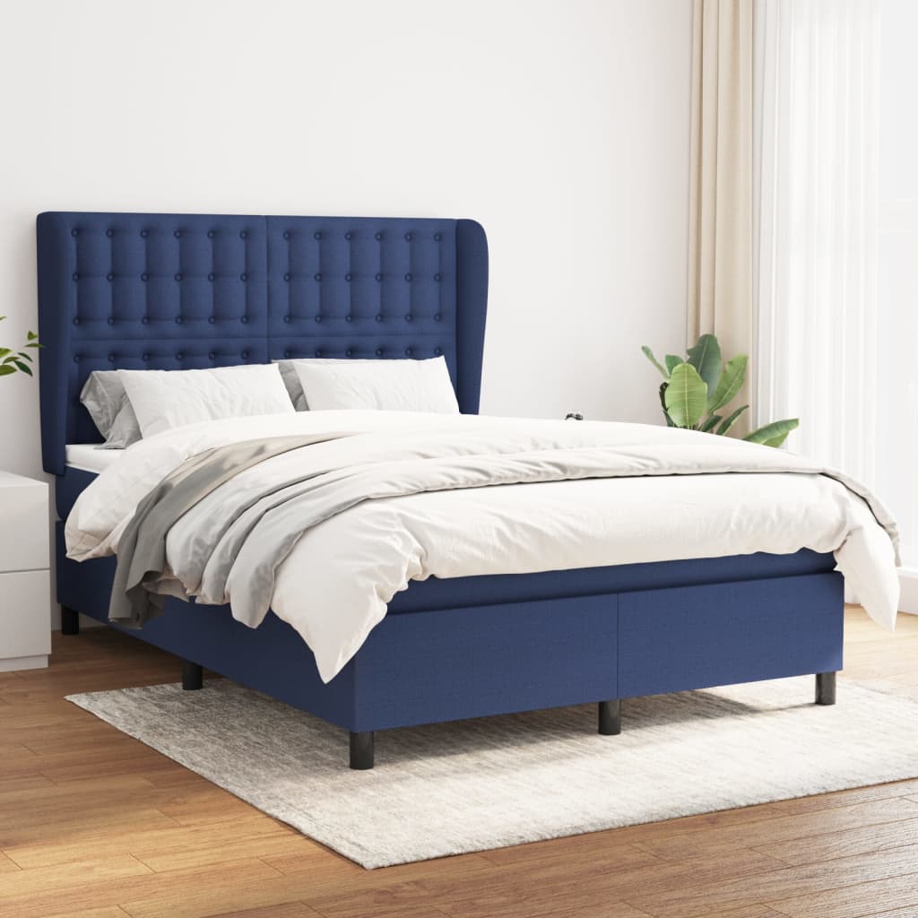 Κρεβάτι Boxspring με Στρώμα Μπλε 140x190 εκ. Υφασμάτινο - Pakobazaar