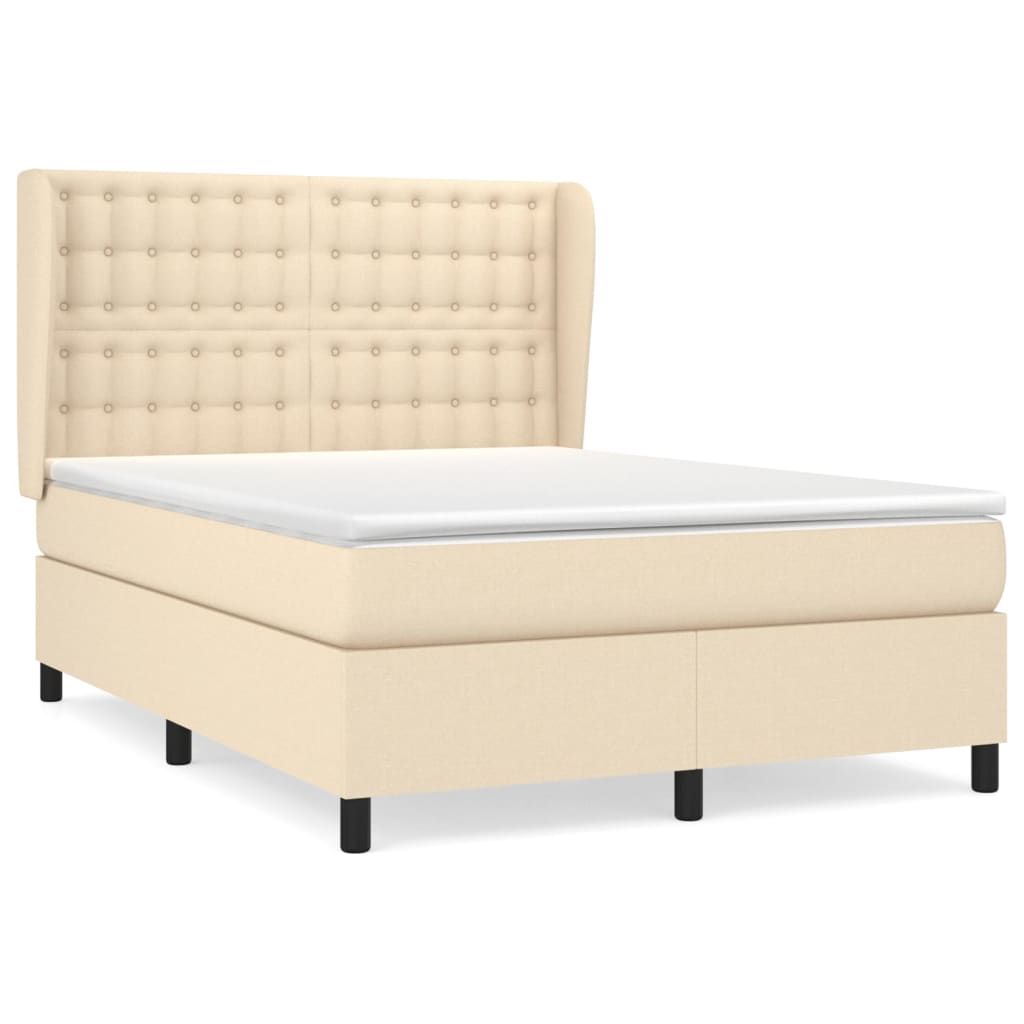 Κρεβάτι Boxspring με Στρώμα Κρεμ 140x200 εκ. Υφασμάτινο - Pakobazaar