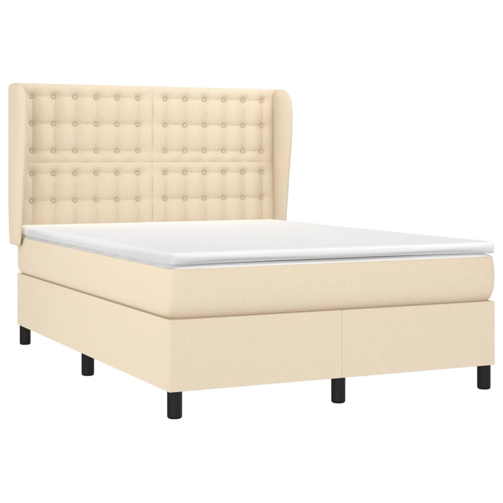 Κρεβάτι Boxspring με Στρώμα Κρεμ 140x200 εκ. Υφασμάτινο - Pakobazaar