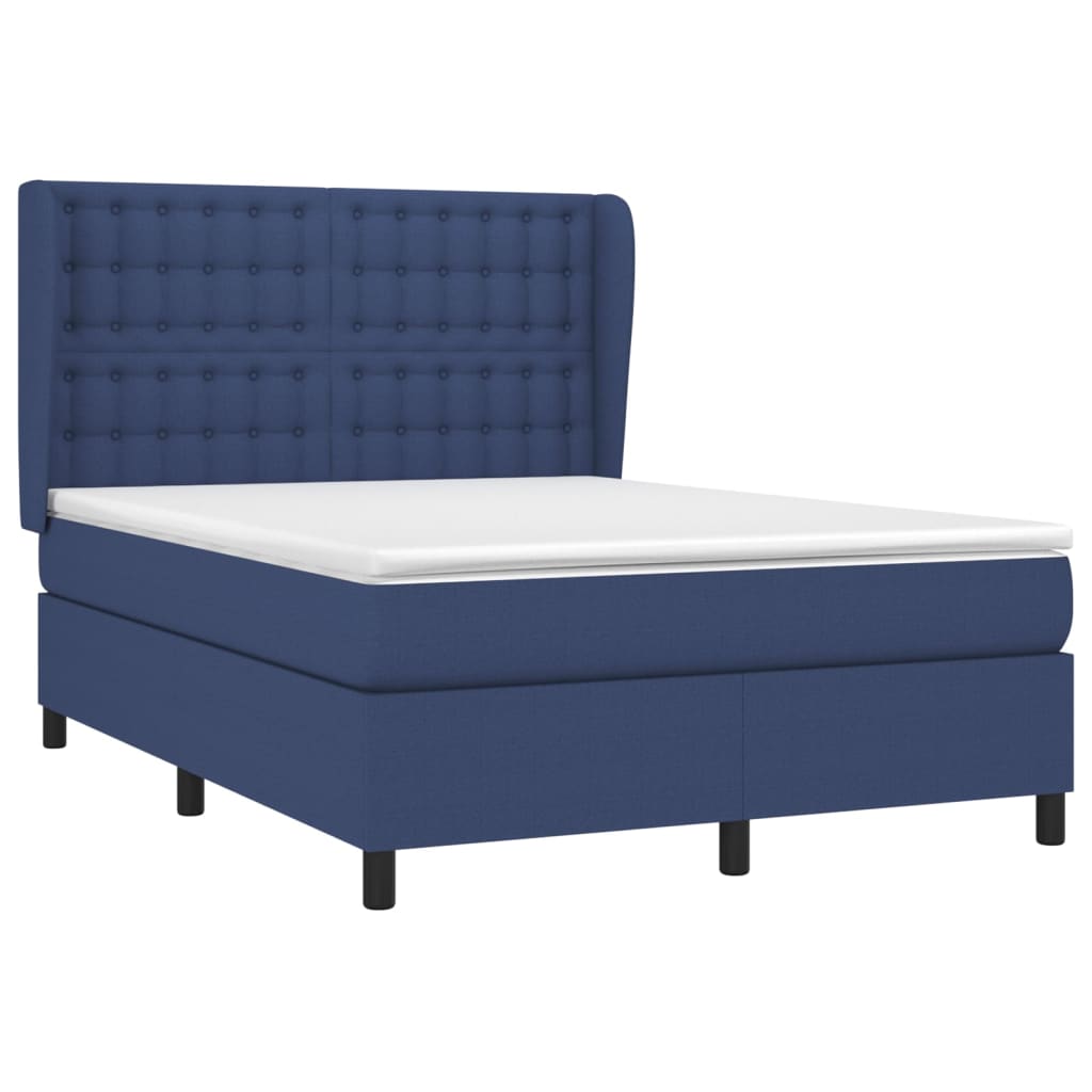 Κρεβάτι Boxspring με Στρώμα Μπλε 140x200 εκ. Υφασμάτινο - Pakobazaar