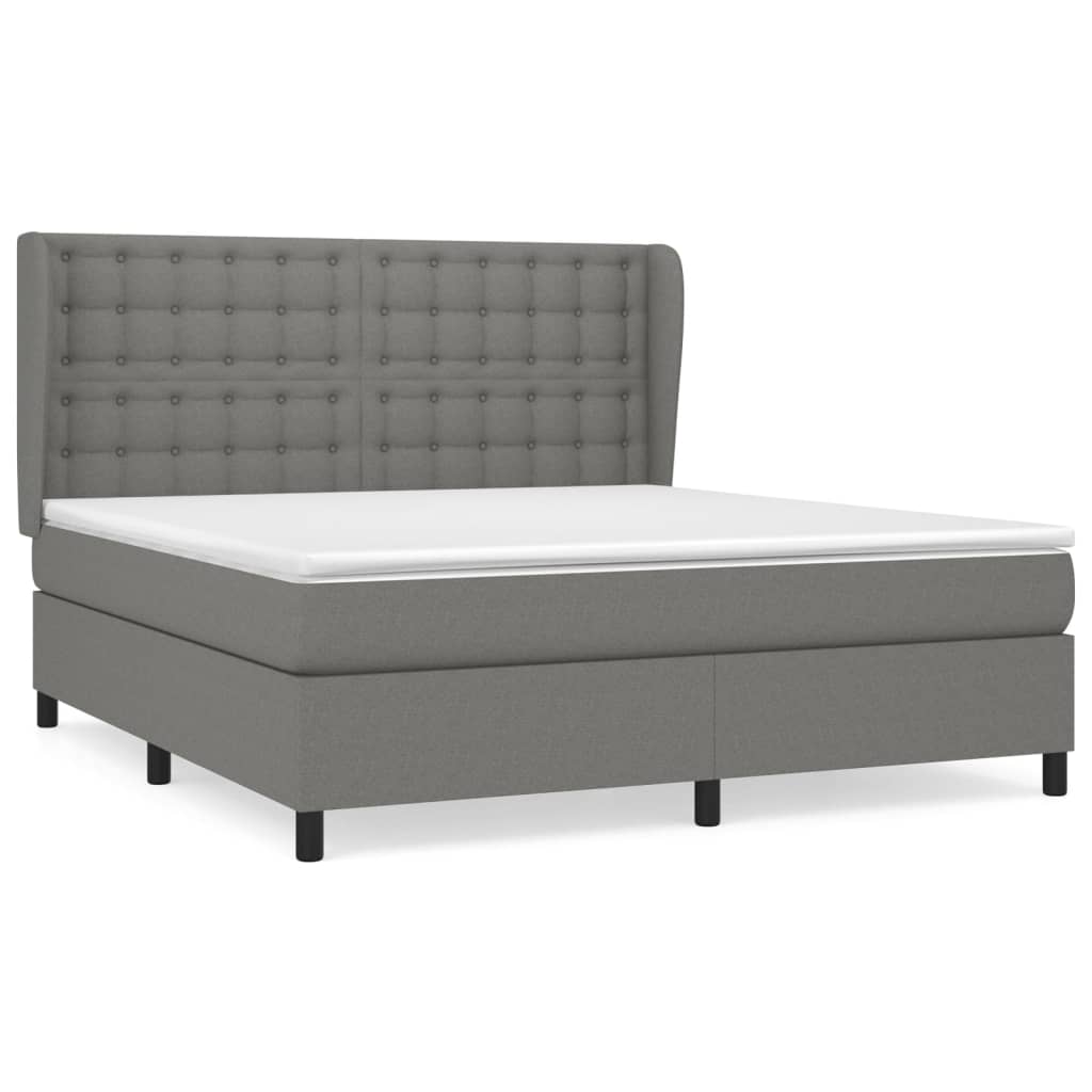 Κρεβάτι Boxspring με Στρώμα Σκούρο Γκρι 160x200 εκ Υφασμάτινο - Pakobazaar