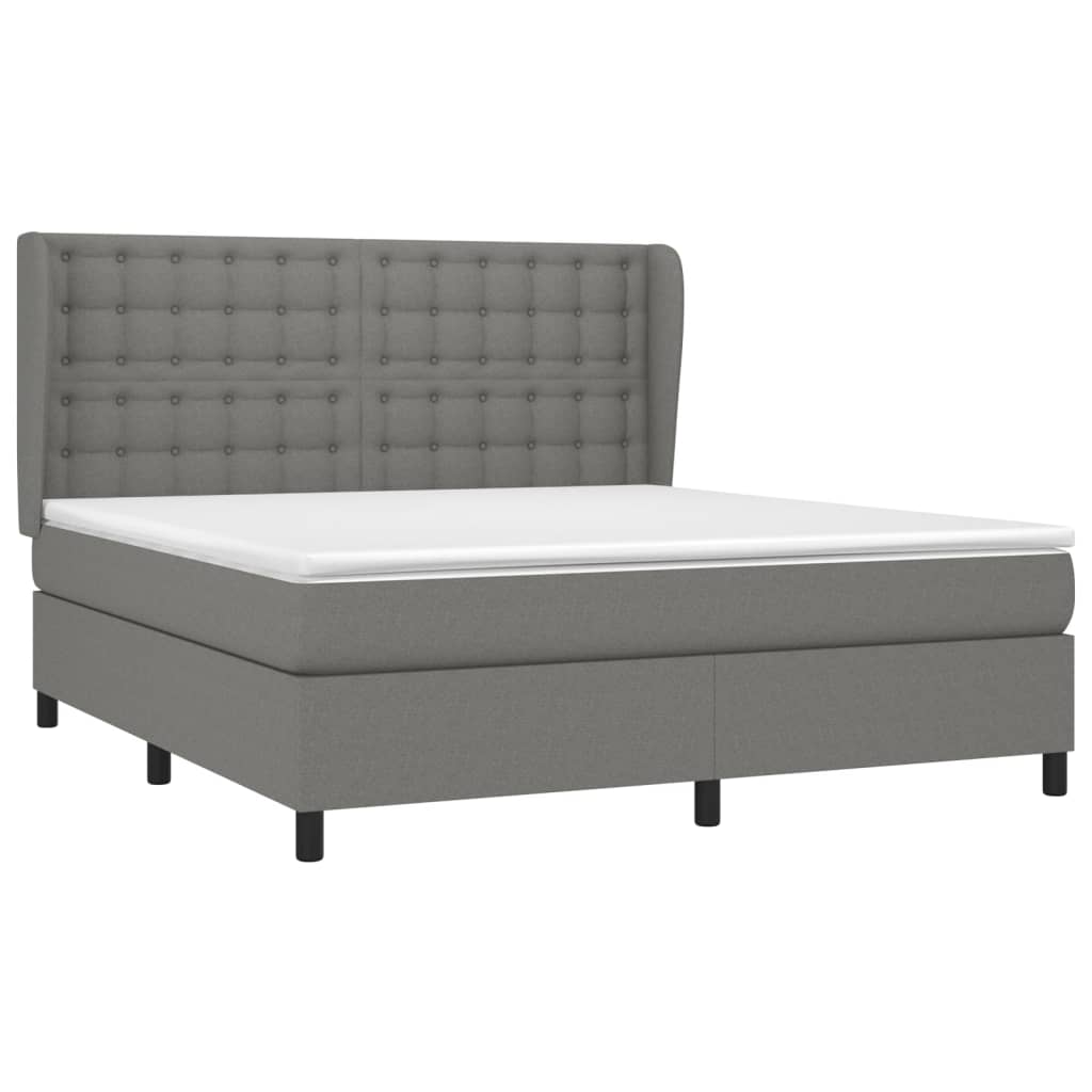 Κρεβάτι Boxspring με Στρώμα Σκούρο Γκρι 160x200 εκ Υφασμάτινο - Pakobazaar