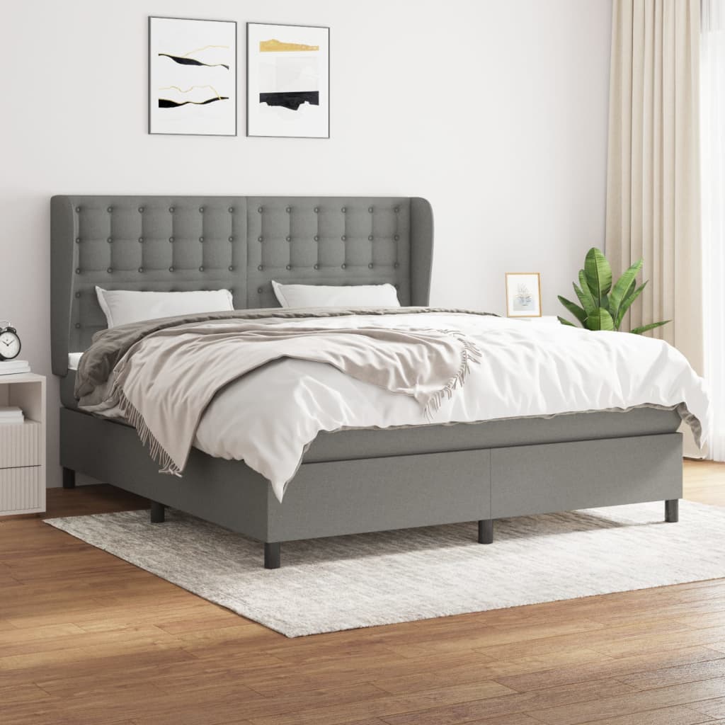 Κρεβάτι Boxspring με Στρώμα Σκούρο Γκρι 160x200 εκ Υφασμάτινο - Pakobazaar