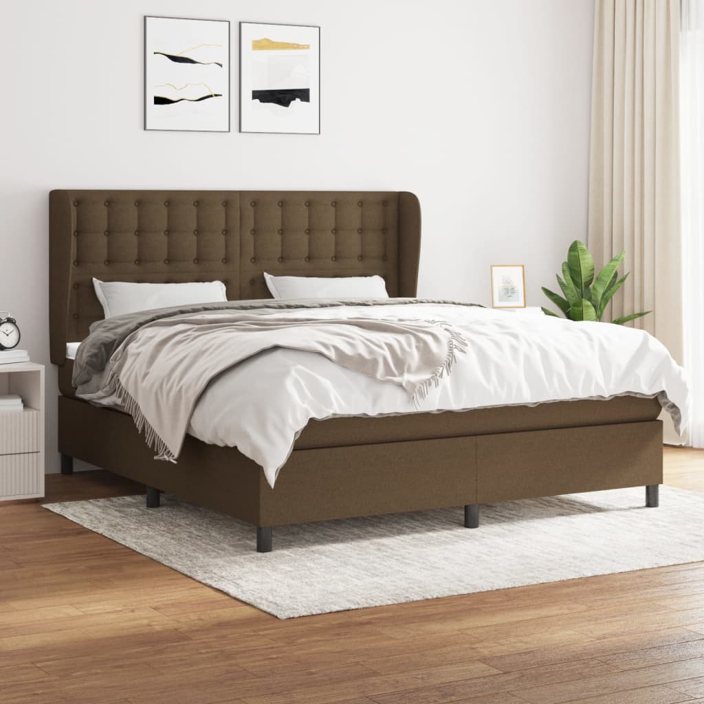 Κρεβάτι Boxspring με Στρώμα Σκούρο Καφέ 160x200 εκ Υφασμάτινο - Pakobazaar