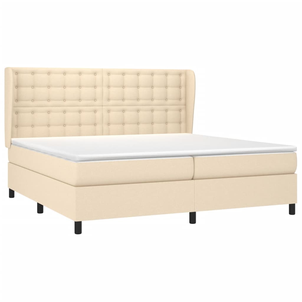 Κρεβάτι Boxspring με Στρώμα Κρεμ 200x200 εκ. Υφασμάτινο