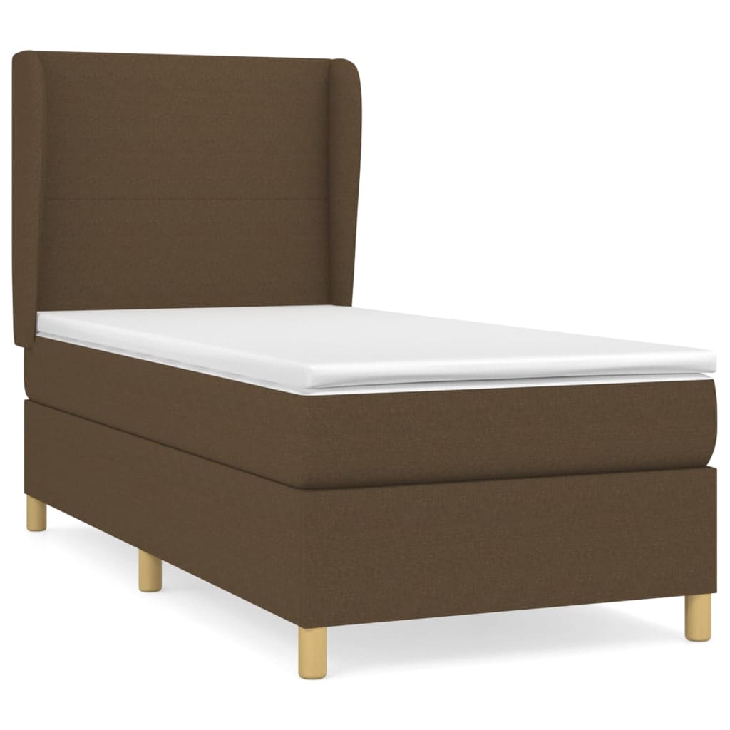 Κρεβάτι Boxspring με Στρώμα Σκούρο Καφέ 90x190 εκ. Υφασμάτινο