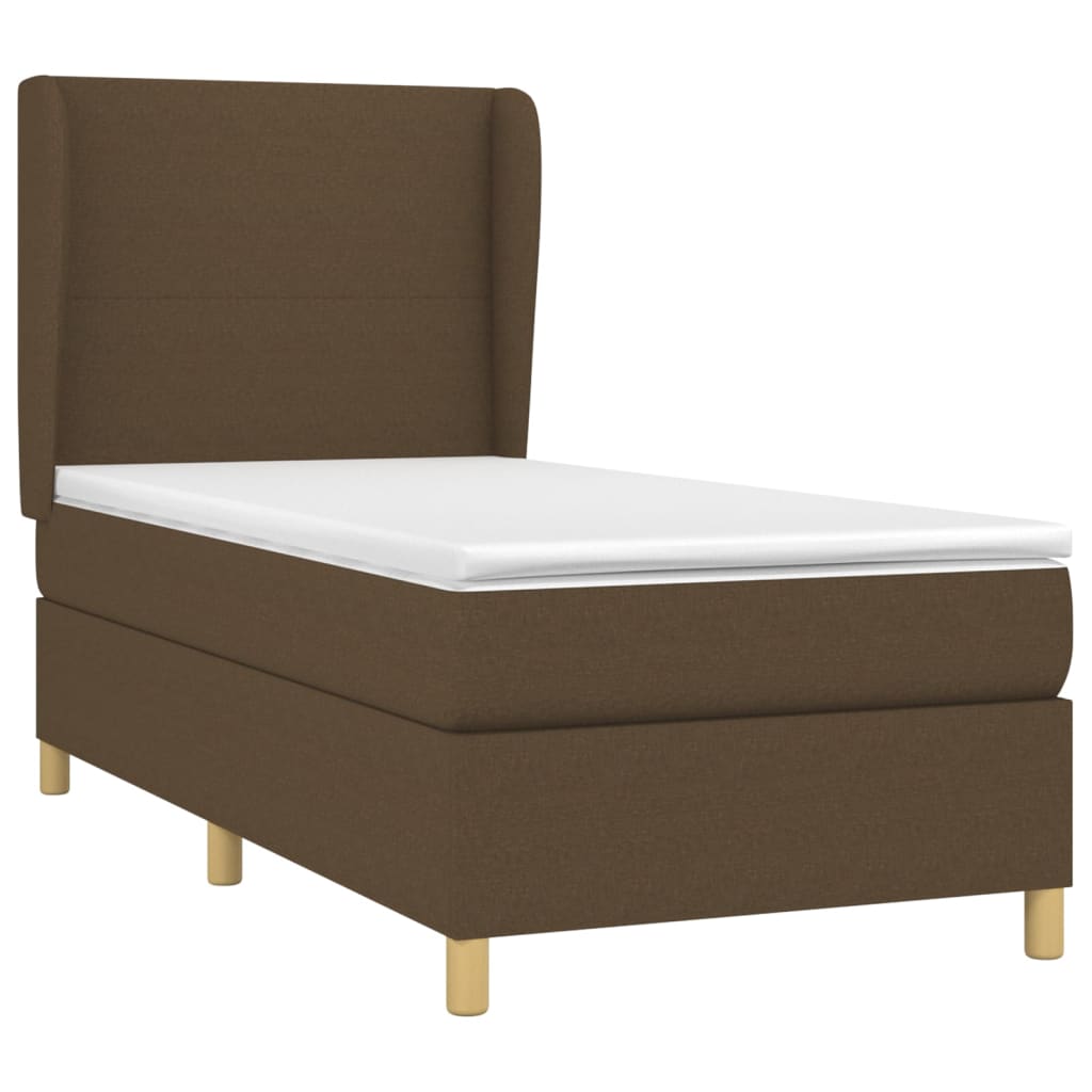Κρεβάτι Boxspring με Στρώμα Σκούρο Καφέ 90x190 εκ. Υφασμάτινο