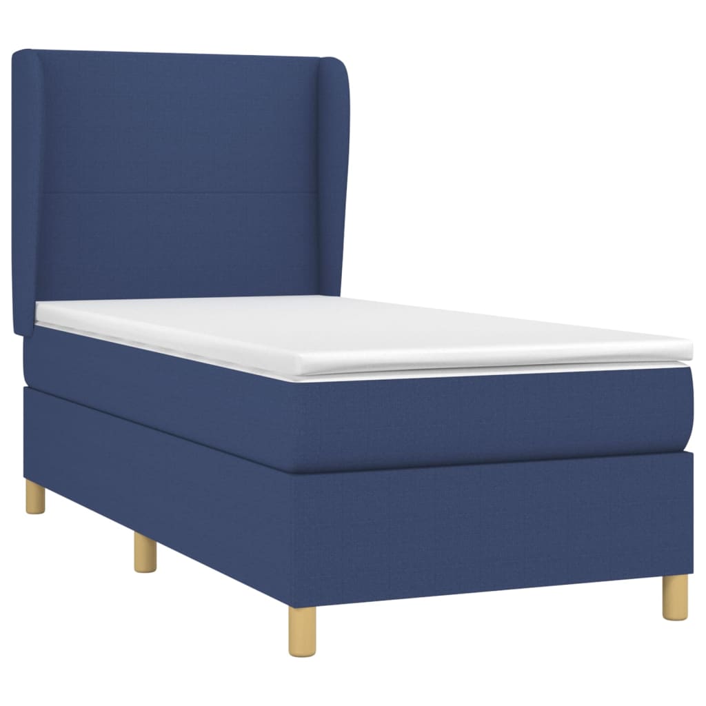 Κρεβάτι Boxspring με Στρώμα Μπλε 90x190 εκ.Υφασμάτινο
