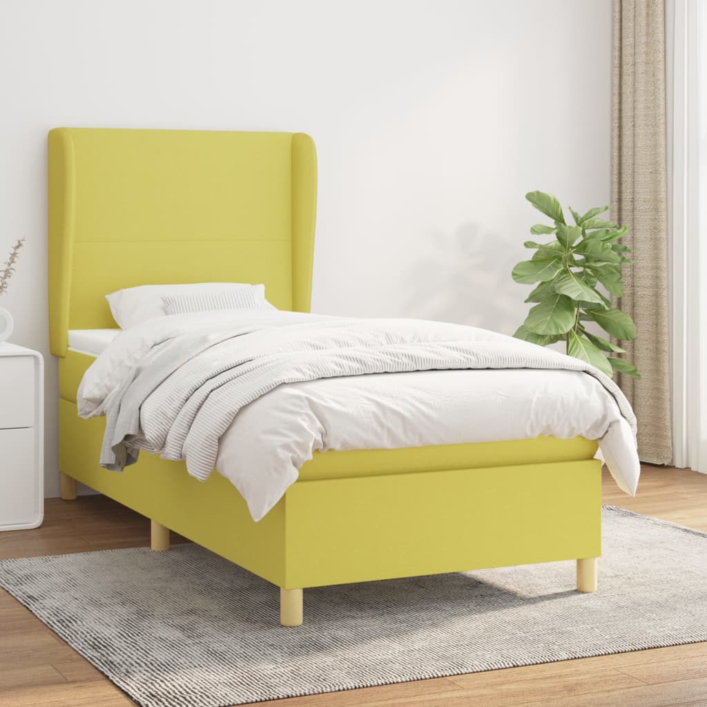 Κρεβάτι Boxspring με Στρώμα Πράσινο 90x190 εκ.Υφασμάτινο