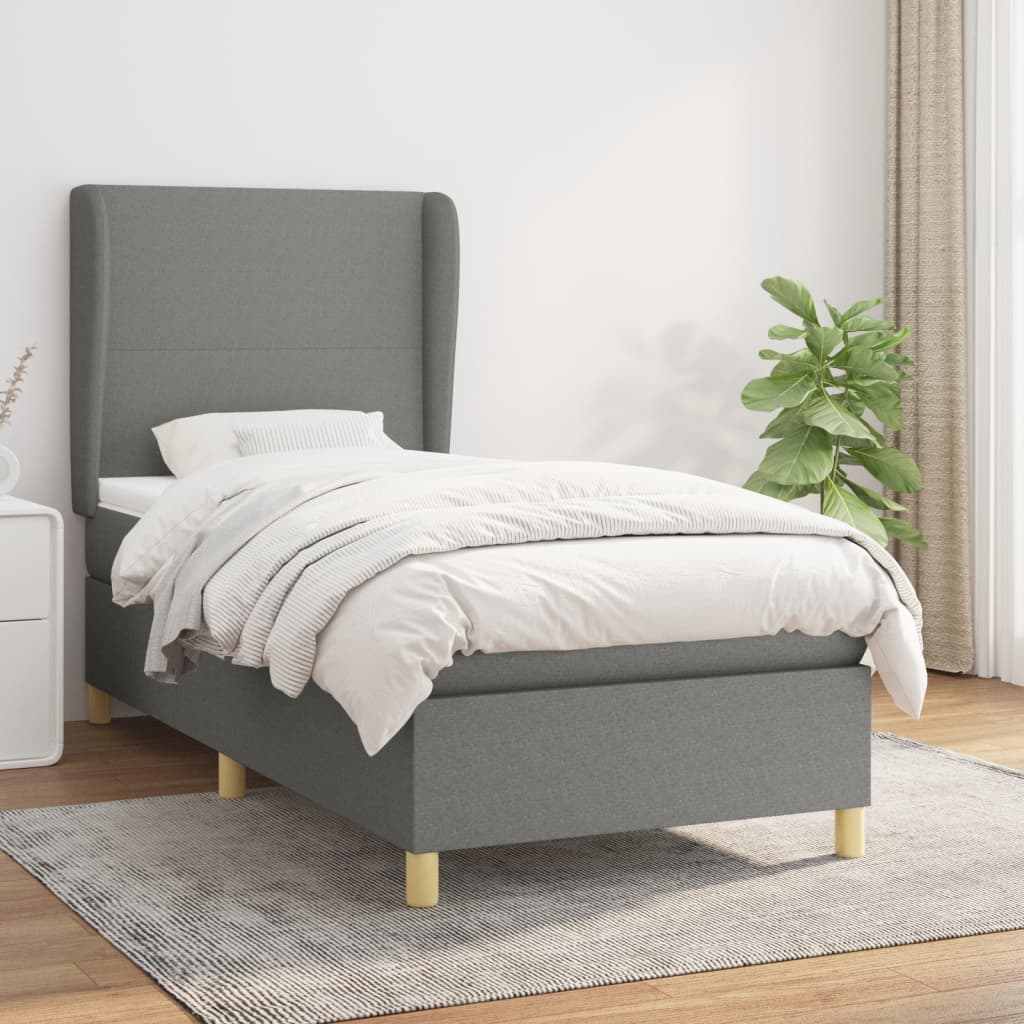 Κρεβάτι Boxspring με Στρώμα Σκούρο Γκρι 90x200 εκ. Υφασμάτινο - Pakobazaar