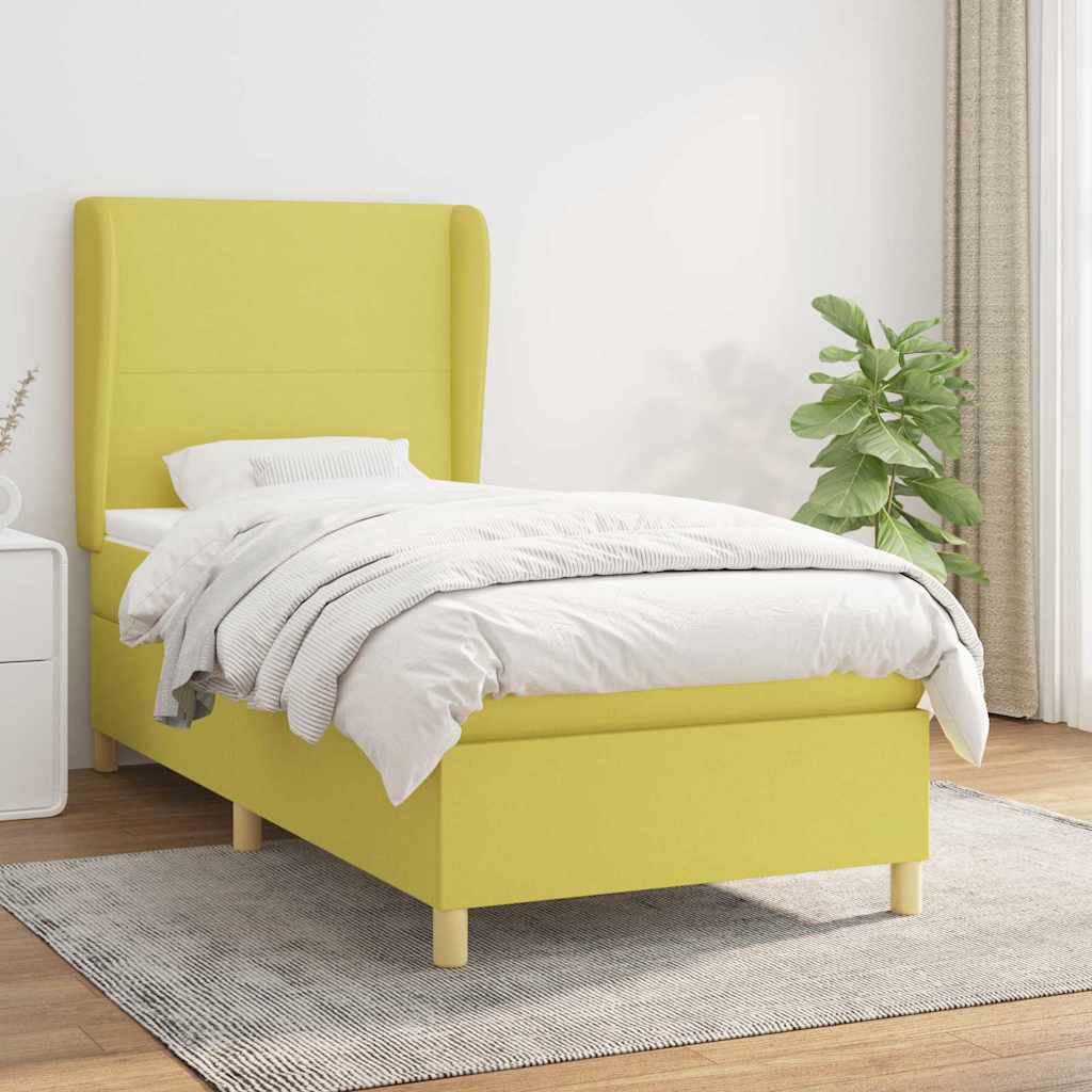 Κρεβάτι Boxspring με Στρώμα Πράσινο 90x200 εκ. Υφασμάτινο - Pakobazaar