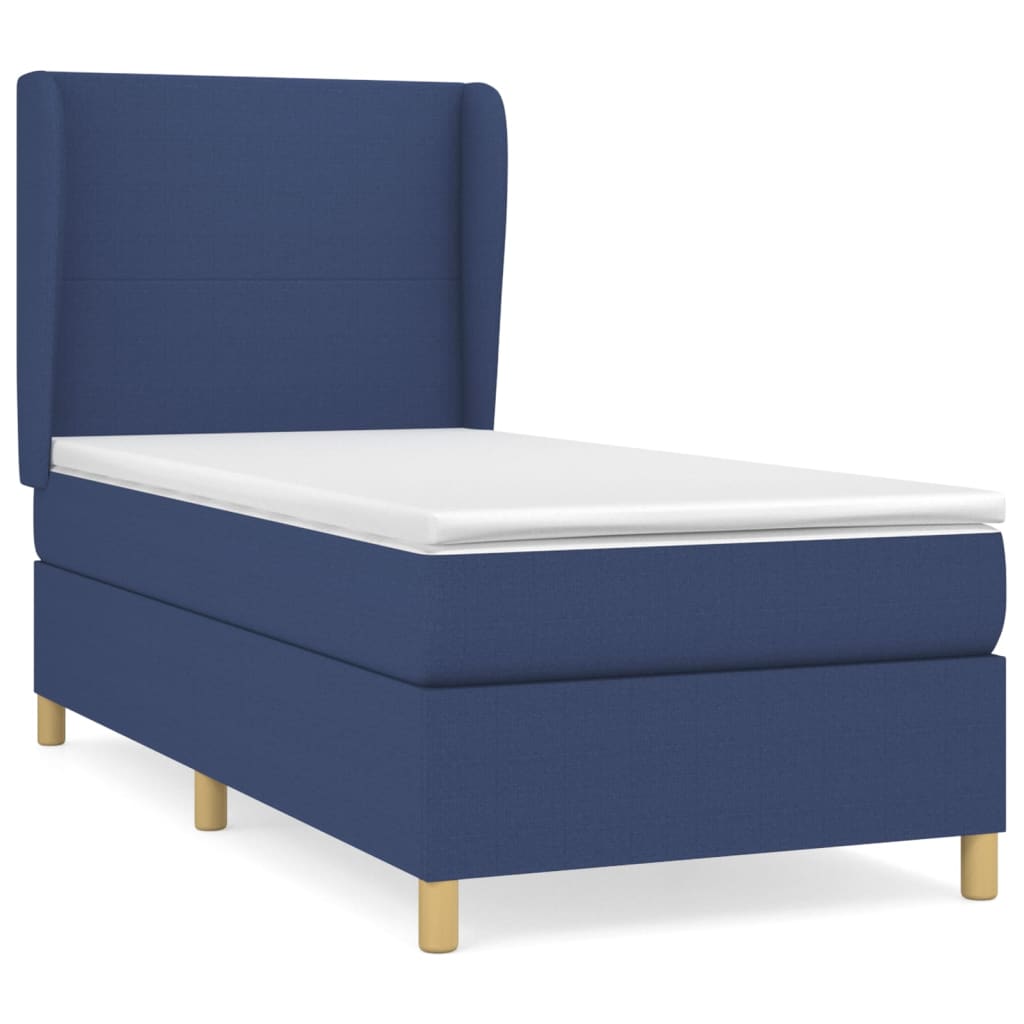 Κρεβάτι Boxspring με Στρώμα Μπλε 100 x 200 εκ. Υφασμάτινο