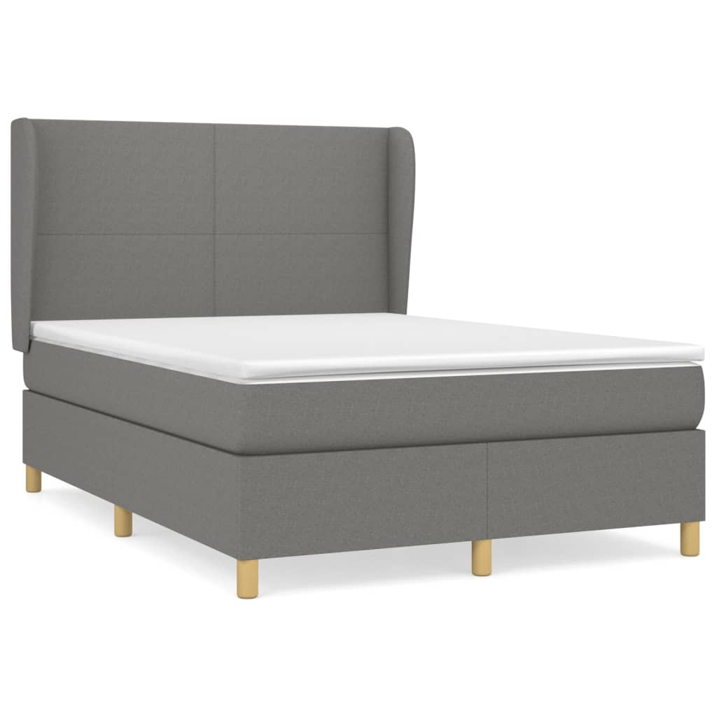 Κρεβάτι Boxspring με Στρώμα Σκούρο Γκρι 140x190 εκ. Υφασμάτινο