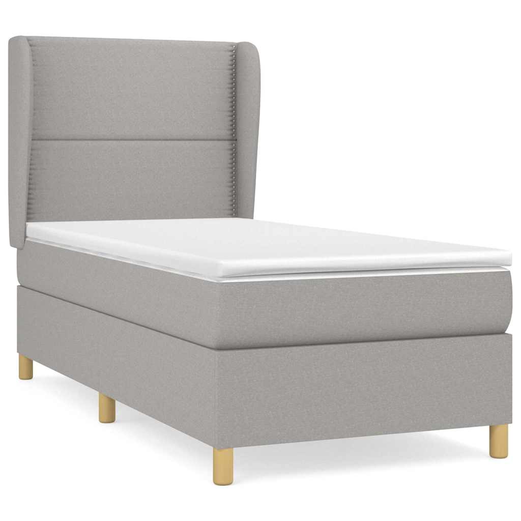 Κρεβάτι Boxspring με Στρώμα Ανοιχτό Γκρι 80x200 εκ. Υφασμάτινο
