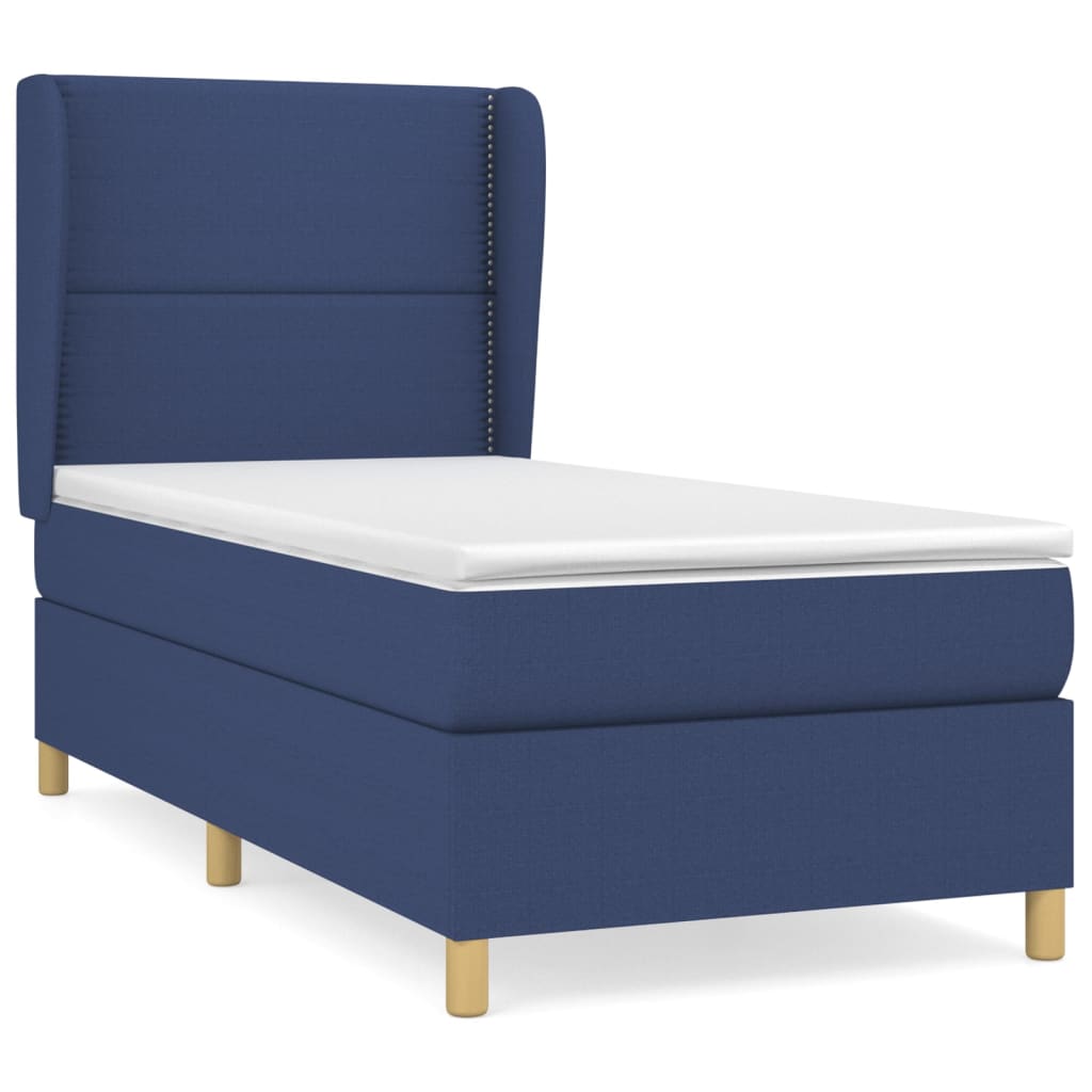 Κρεβάτι Boxspring με Στρώμα Μπλε 80x200 εκ. Υφασμάτινο - Pakobazaar