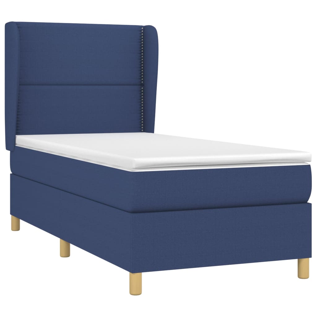 Κρεβάτι Boxspring με Στρώμα Μπλε 80x200 εκ. Υφασμάτινο - Pakobazaar