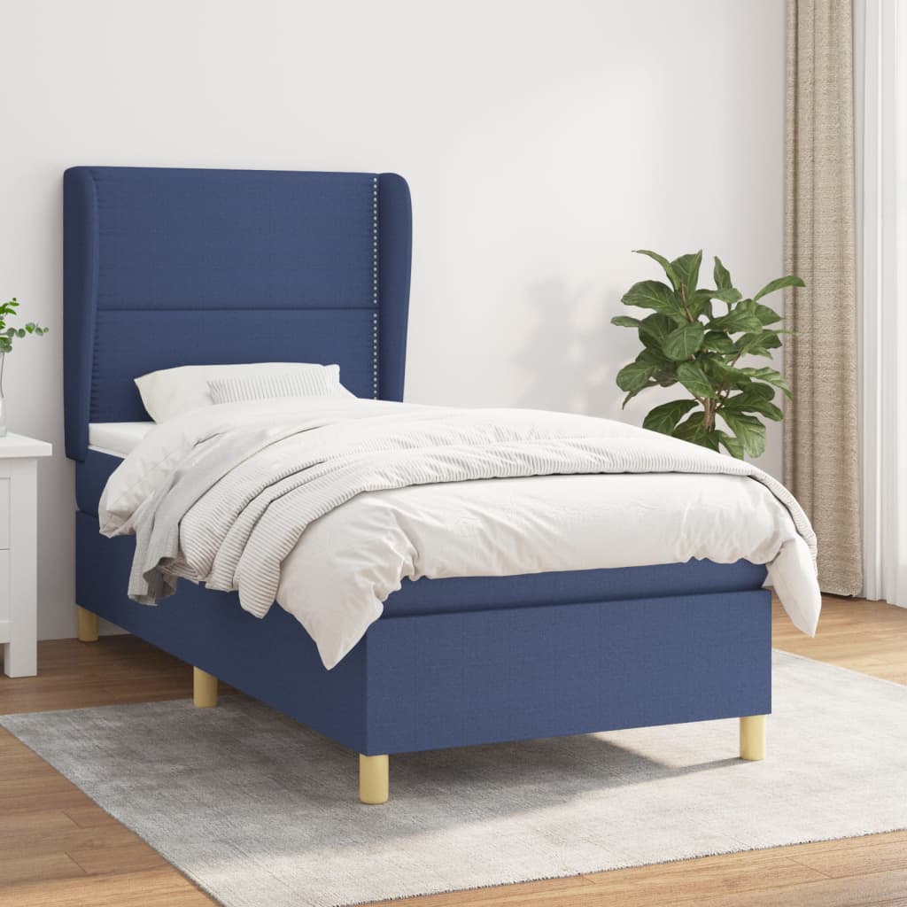 Κρεβάτι Boxspring με Στρώμα Μπλε 80x200 εκ. Υφασμάτινο - Pakobazaar