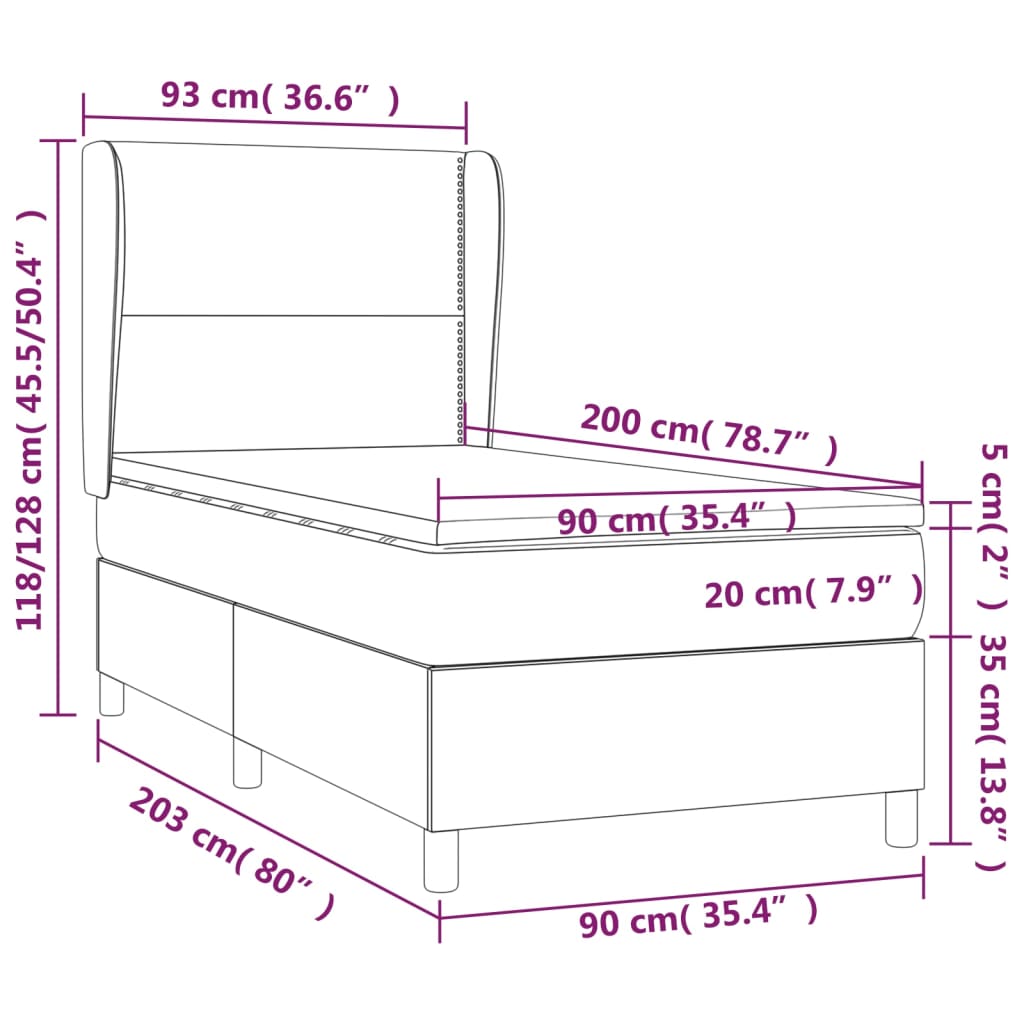 Κρεβάτι Boxspring με Στρώμα Ανοιχτό Γκρι 90x200 εκ. Υφασμάτινο