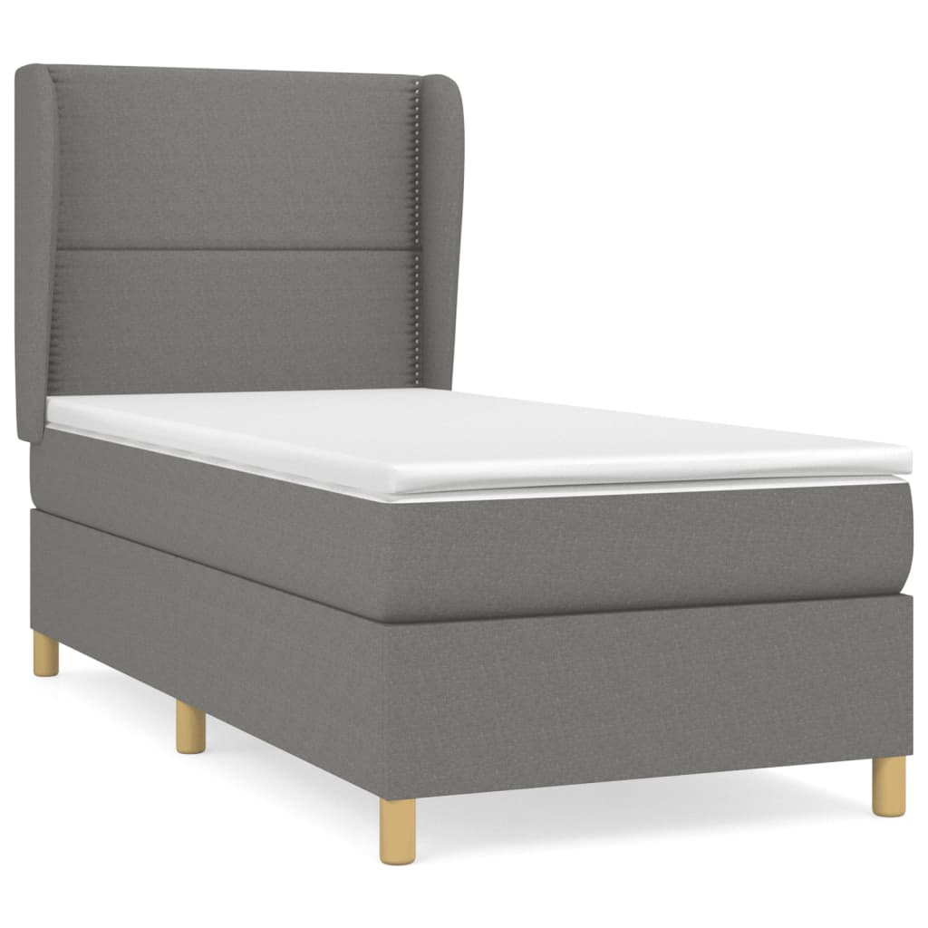Κρεβάτι Boxspring με Στρώμα Σκούρο Γκρι 100x200 εκ. Υφασμάτινο