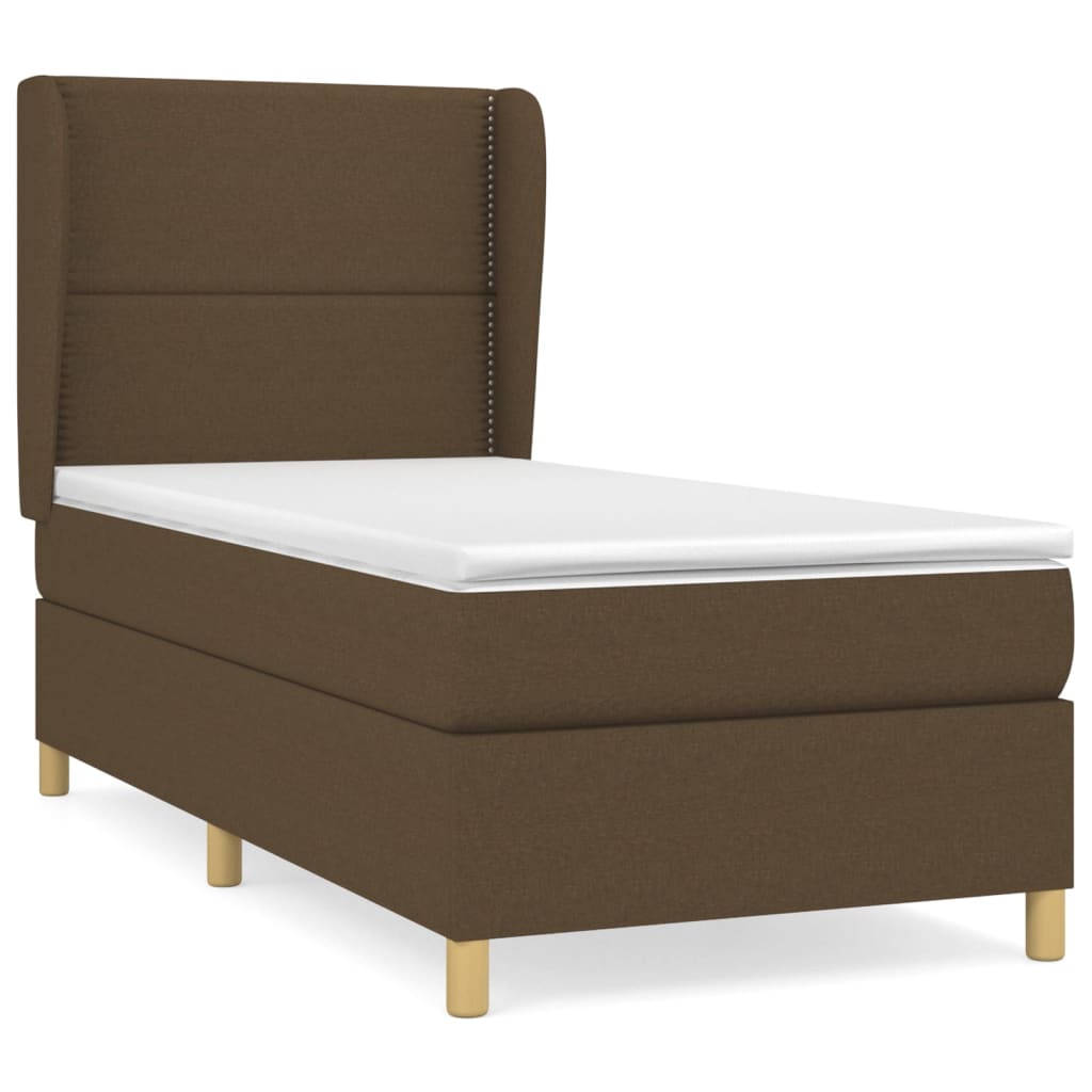 Κρεβάτι Boxspring με Στρώμα Σκούρο Καφέ 100x200 εκ. Υφασμάτινο