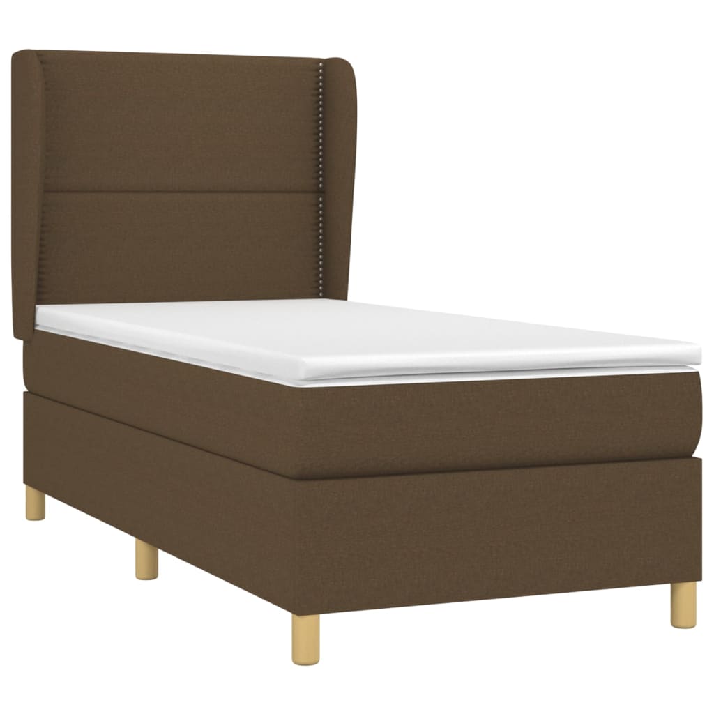Κρεβάτι Boxspring με Στρώμα Σκούρο Καφέ 100x200 εκ. Υφασμάτινο