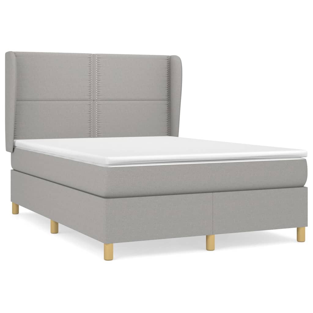 Κρεβάτι Boxspring με Στρώμα Ανοιχτό Γκρι 140x190 εκ. Υφασμάτινο