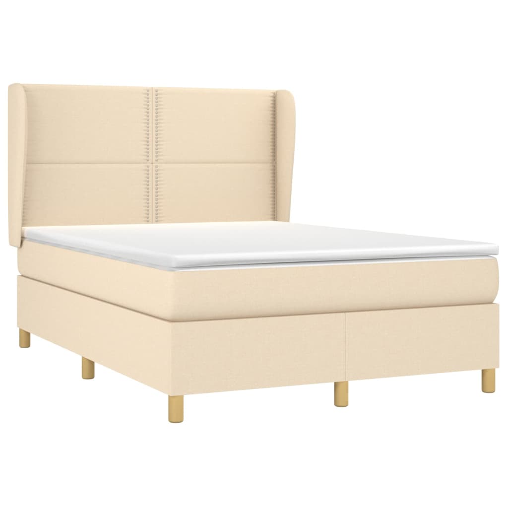 Κρεβάτι Boxspring με Στρώμα Κρεμ 140x190 εκ. Υφασμάτινο - Pakobazaar
