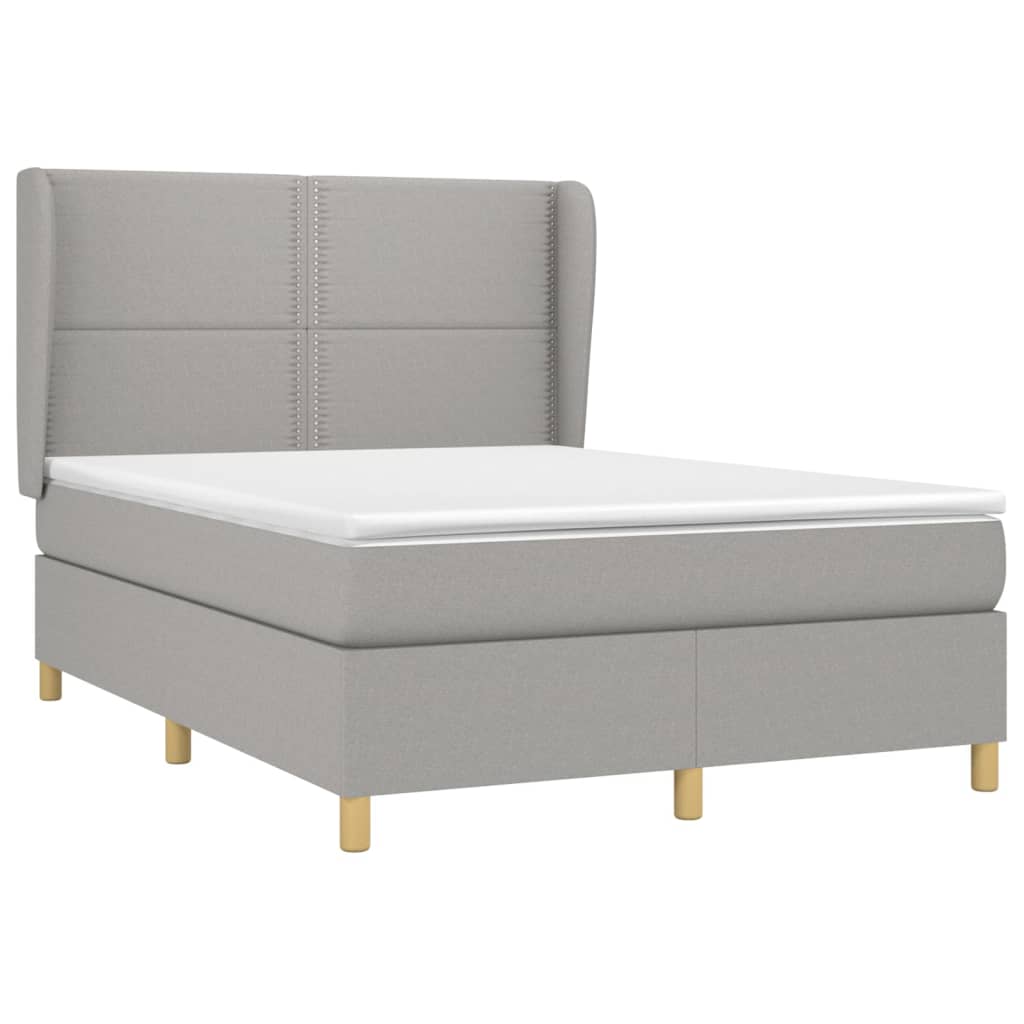 Κρεβάτι Boxspring με Στρώμα Ανοιχτό Γκρι 140x200 εκ. Υφασμάτινο - Pakobazaar
