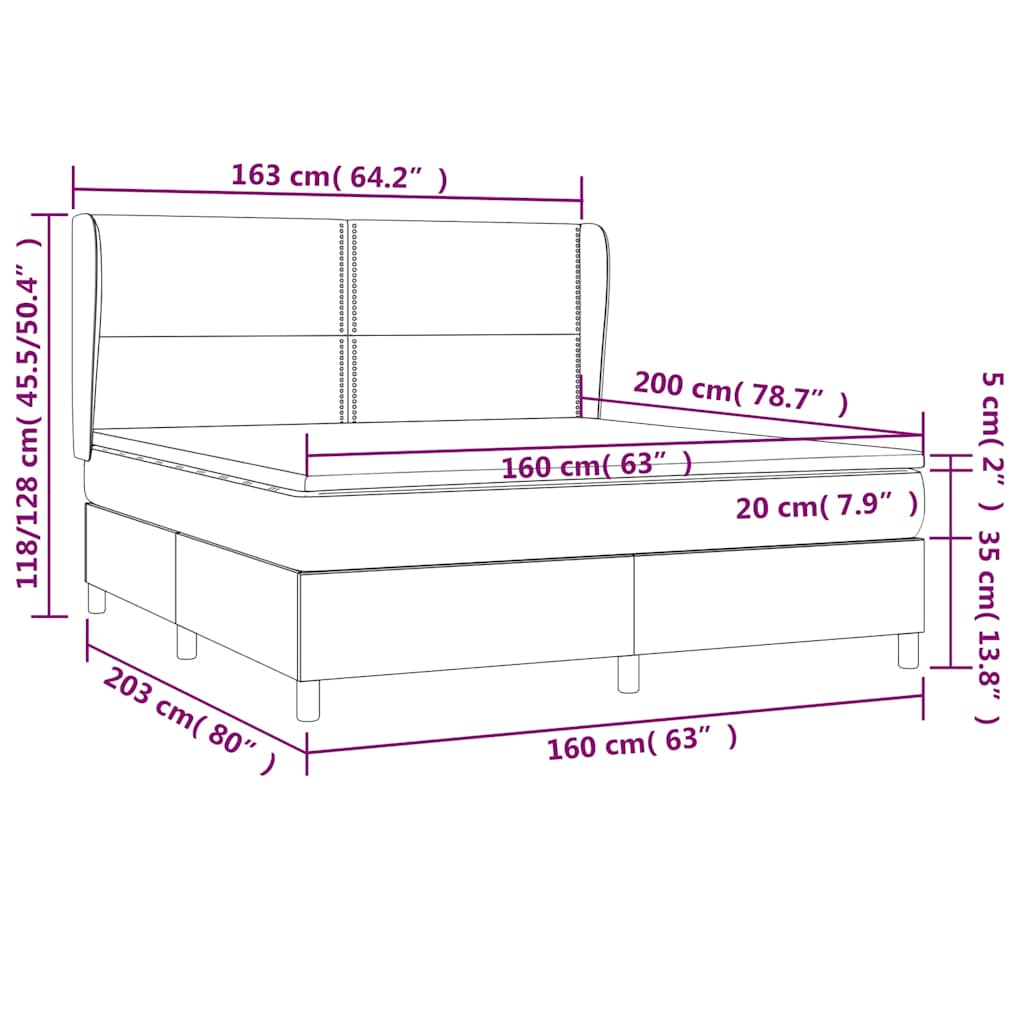 Κρεβάτι Boxspring με Στρώμα Taupe 160x200 εκ. Υφασμάτινο