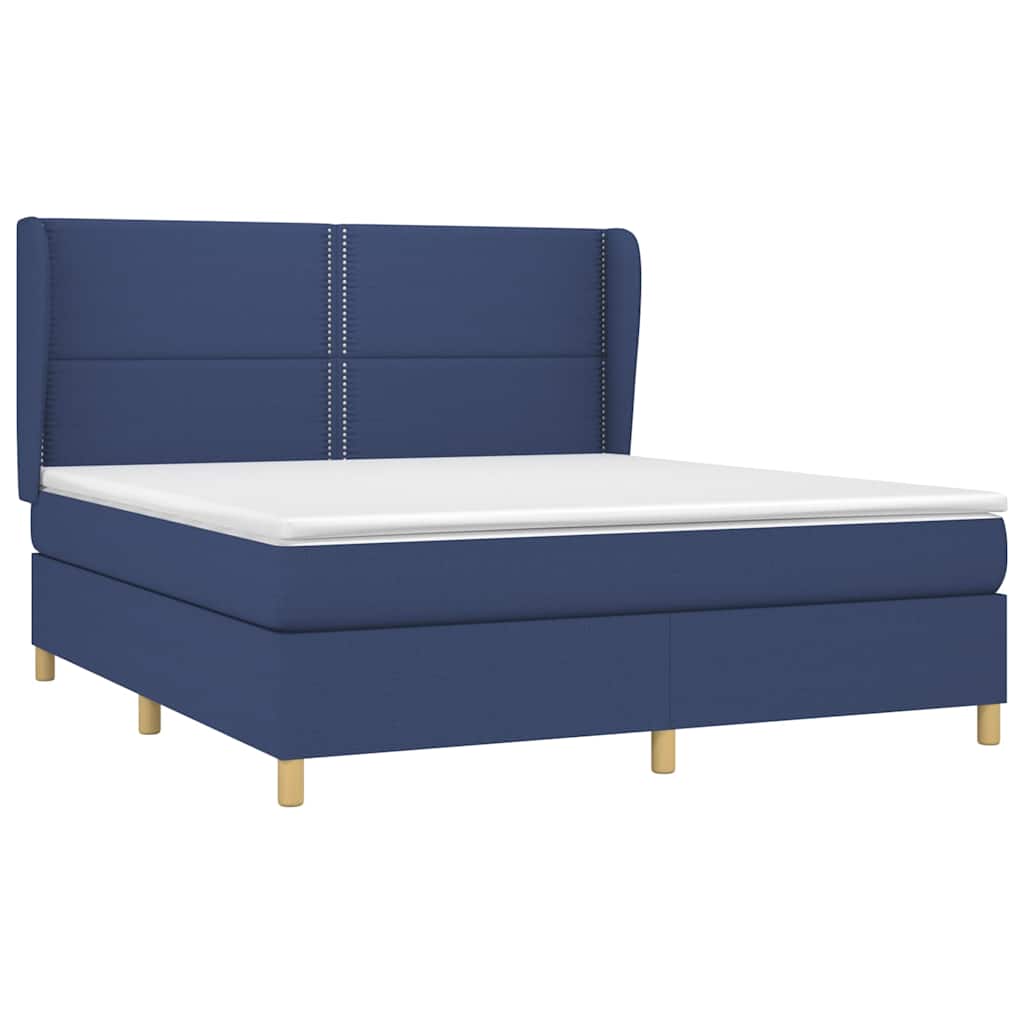 Κρεβάτι Boxspring με Στρώμα Μπλε 160x200 εκ. Υφασμάτινο