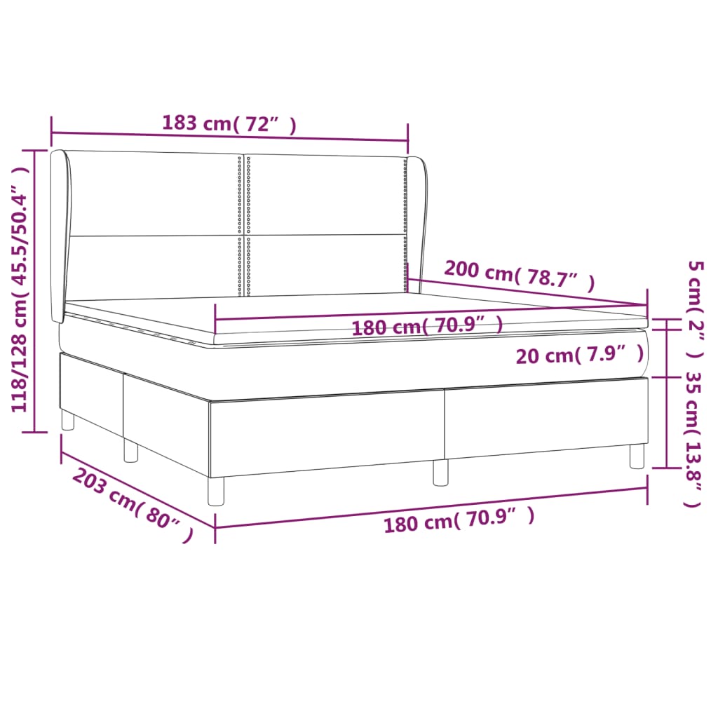 Κρεβάτι Boxspring με Στρώμα Κρεμ 180x200 εκ. Υφασμάτινο