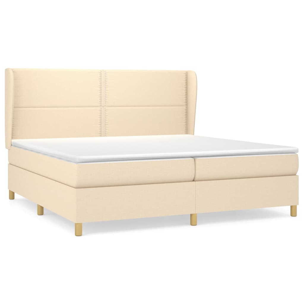 Κρεβάτι Boxspring με Στρώμα Κρεμ 200x200 εκ. Υφασμάτινο - Pakobazaar