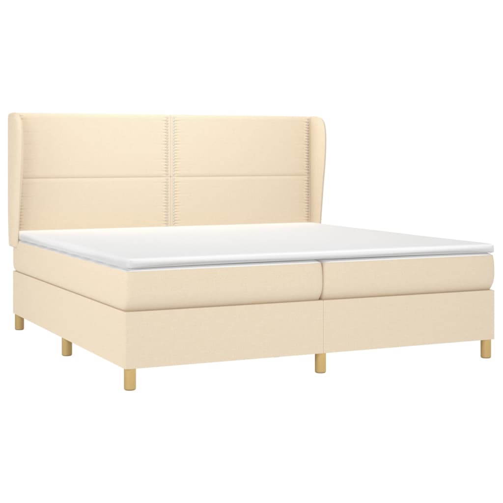 Κρεβάτι Boxspring με Στρώμα Κρεμ 200x200 εκ. Υφασμάτινο - Pakobazaar