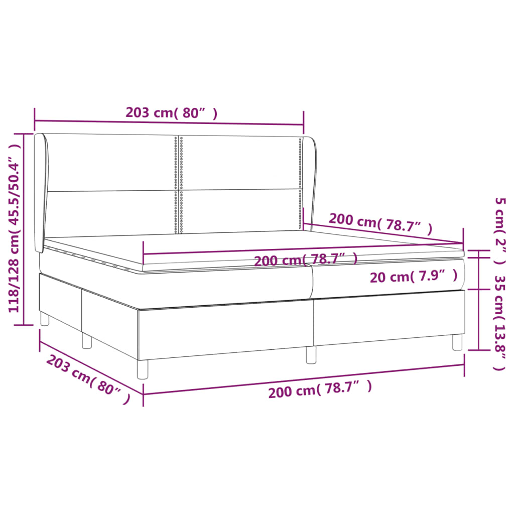 Κρεβάτι Boxspring με Στρώμα Κρεμ 200x200 εκ. Υφασμάτινο - Pakobazaar