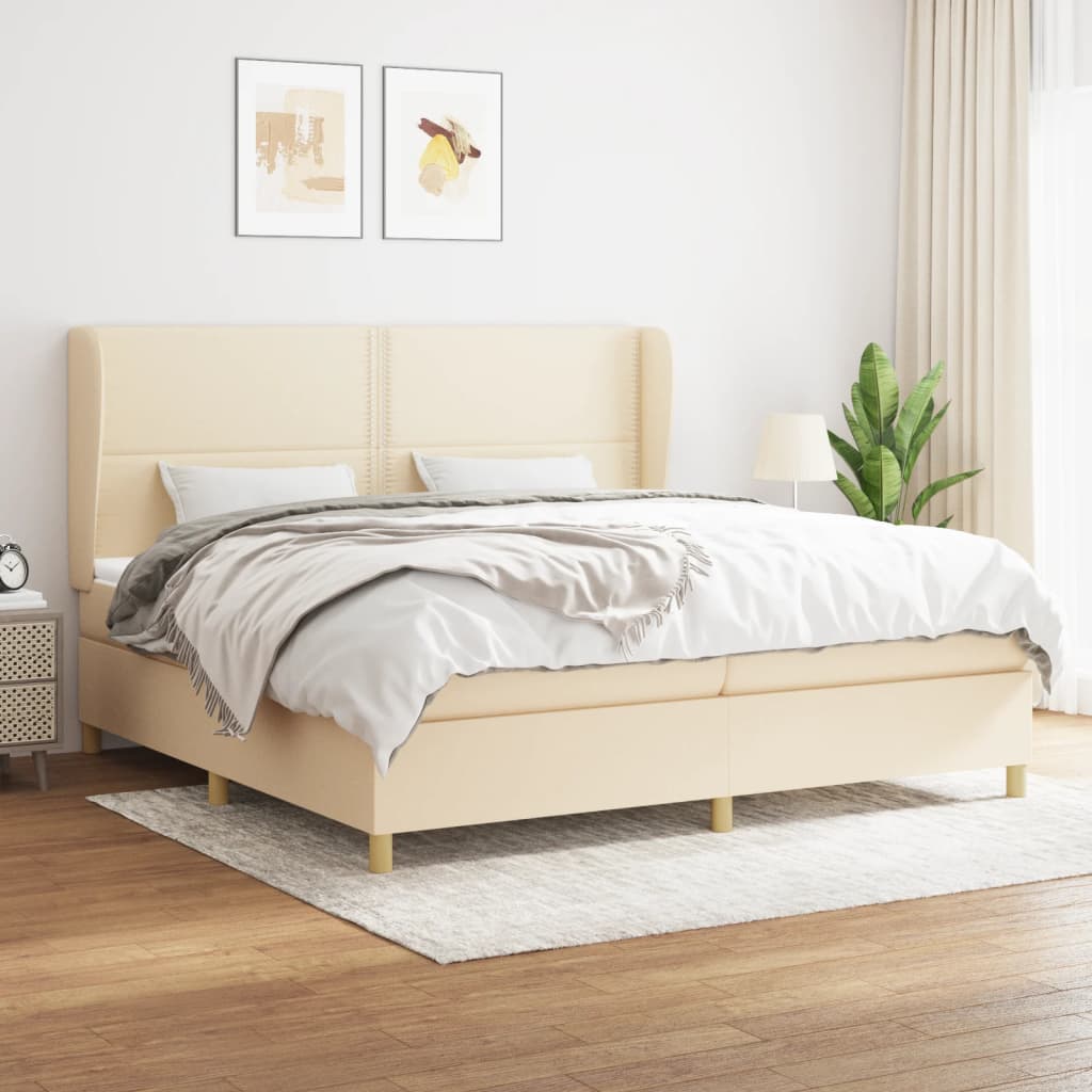 Κρεβάτι Boxspring με Στρώμα Κρεμ 200x200 εκ. Υφασμάτινο - Pakobazaar