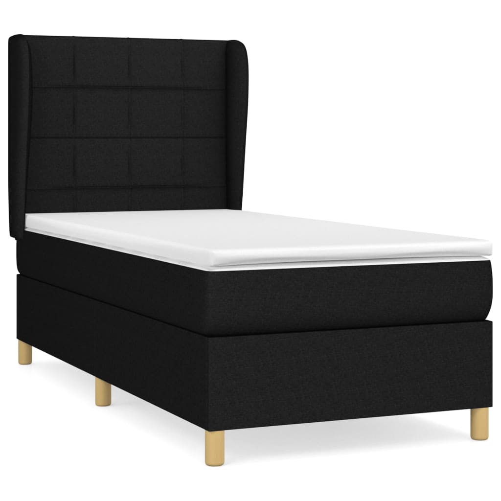 Κρεβάτι Boxspring με Στρώμα Μαύρο 90x190 εκ.Υφασμάτινο