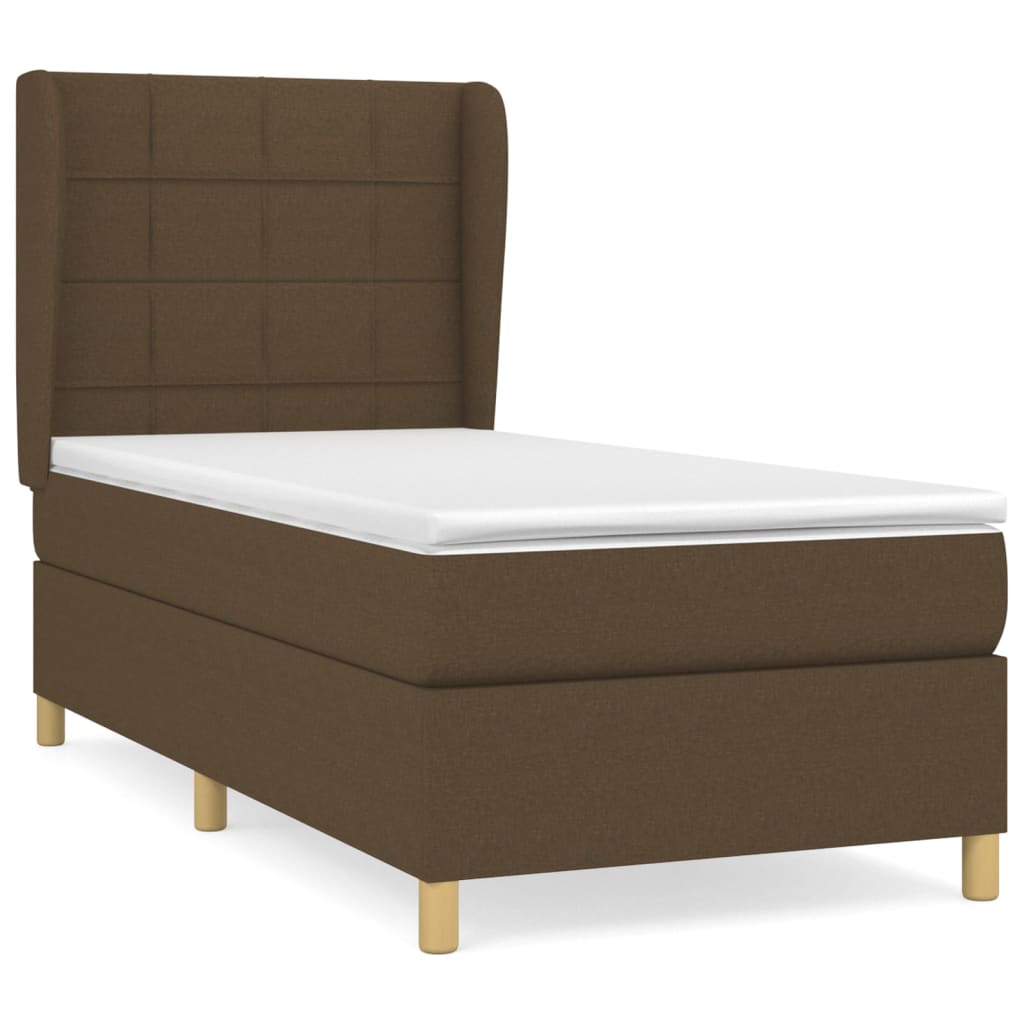 Κρεβάτι Boxspring με Στρώμα Σκούρο Καφέ 90x190 εκ. Υφασμάτινο