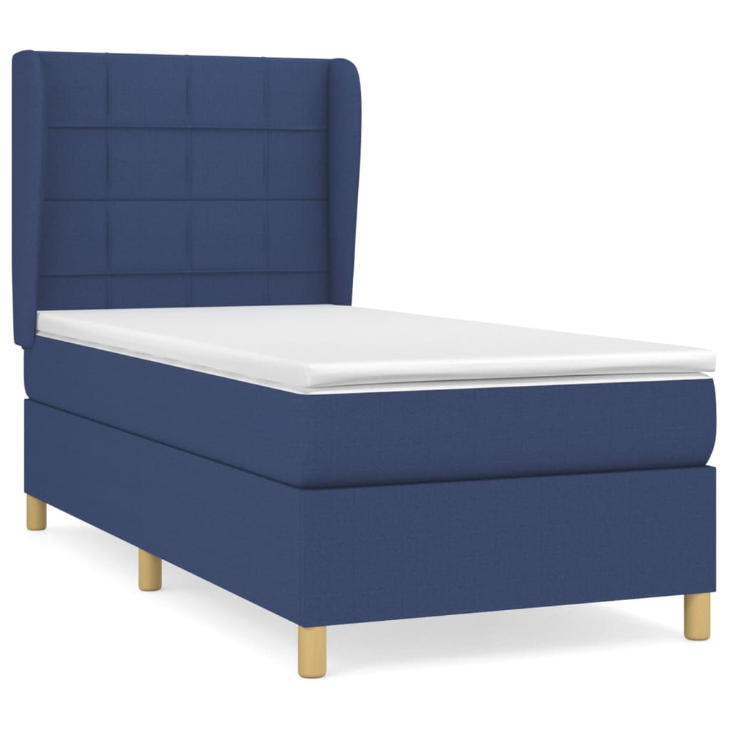 Κρεβάτι Boxspring με Στρώμα Μπλε 90x190 εκ.Υφασμάτινο