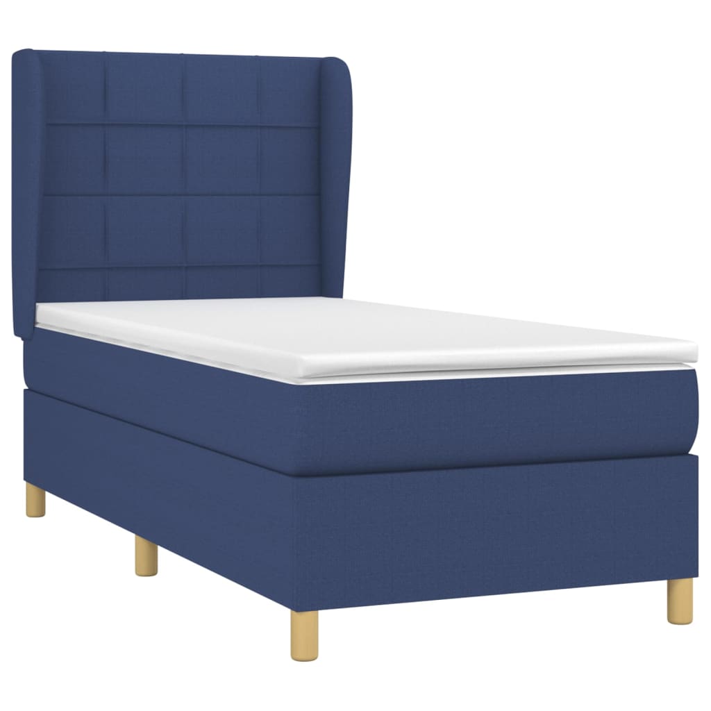 Κρεβάτι Boxspring με Στρώμα Μπλε 90x190 εκ.Υφασμάτινο