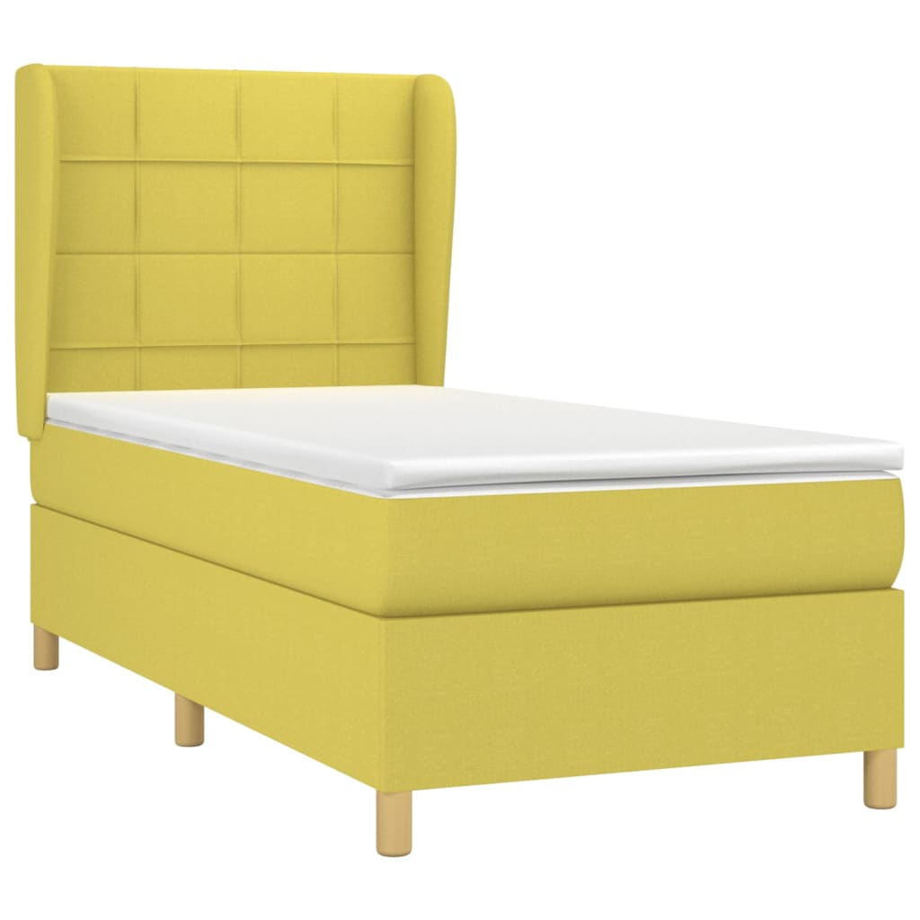 Κρεβάτι Boxspring με Στρώμα Πράσινο 90x190 εκ.Υφασμάτινο
