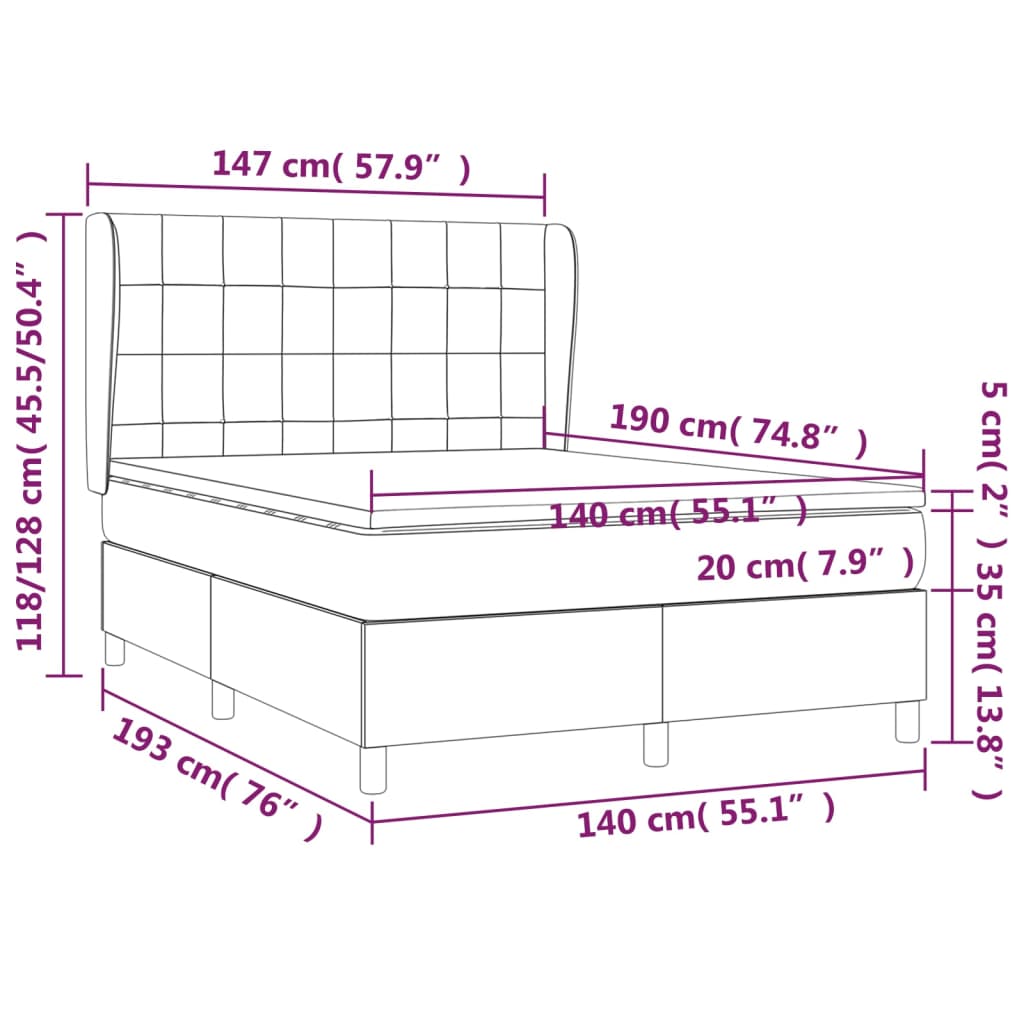 Κρεβάτι Boxspring με Στρώμα Κρεμ 140x190 εκ. Υφασμάτινο - Pakobazaar