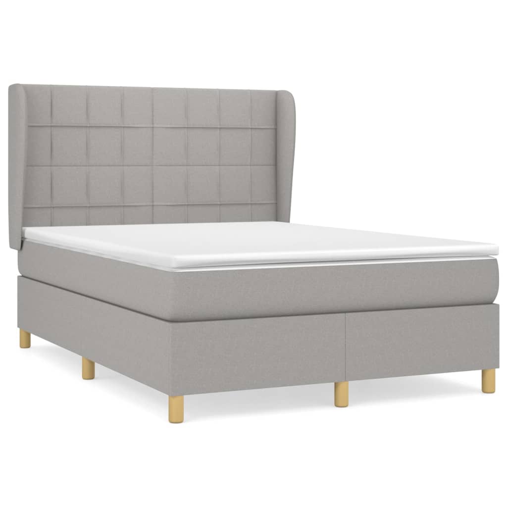 Κρεβάτι Boxspring με Στρώμα Ανοιχτό Γκρι 140x200 εκ. Υφασμάτινο