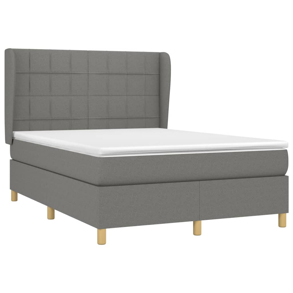 Κρεβάτι Boxspring με Στρώμα Σκούρο Γκρι 140x200 εκ Υφασμάτινο