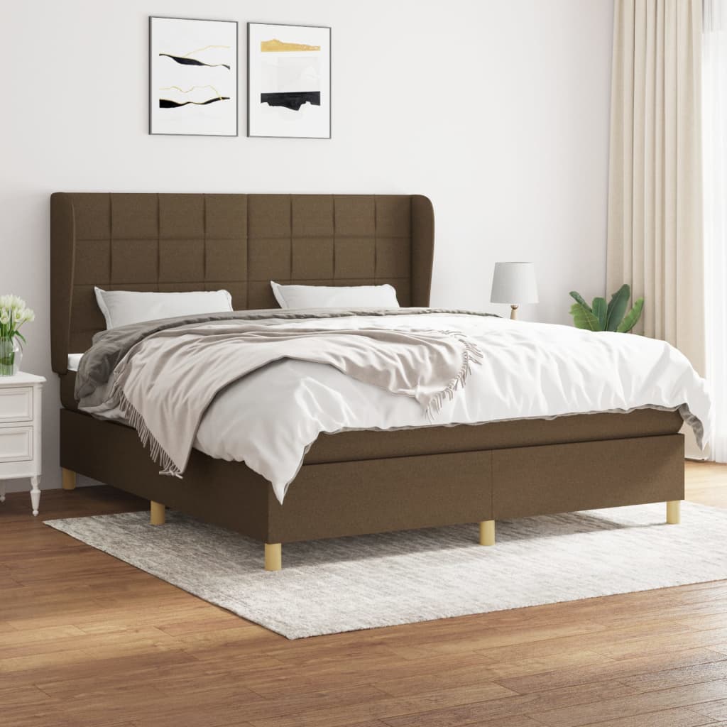 Κρεβάτι Boxspring με Στρώμα Σκούρο Καφέ 160x200 εκ Υφασμάτινο - Pakobazaar