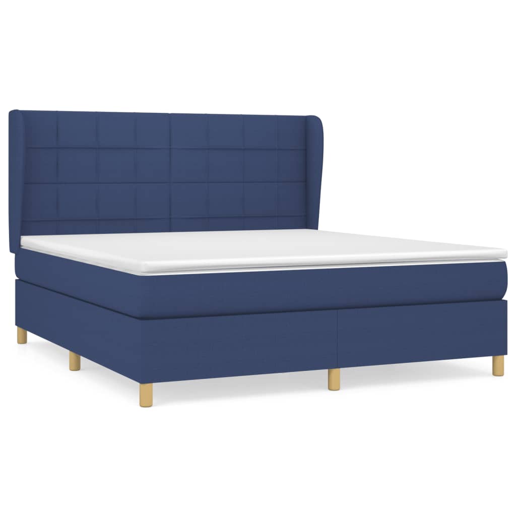 Κρεβάτι Boxspring με Στρώμα Μπλε 180x200 εκ. Υφασμάτινο