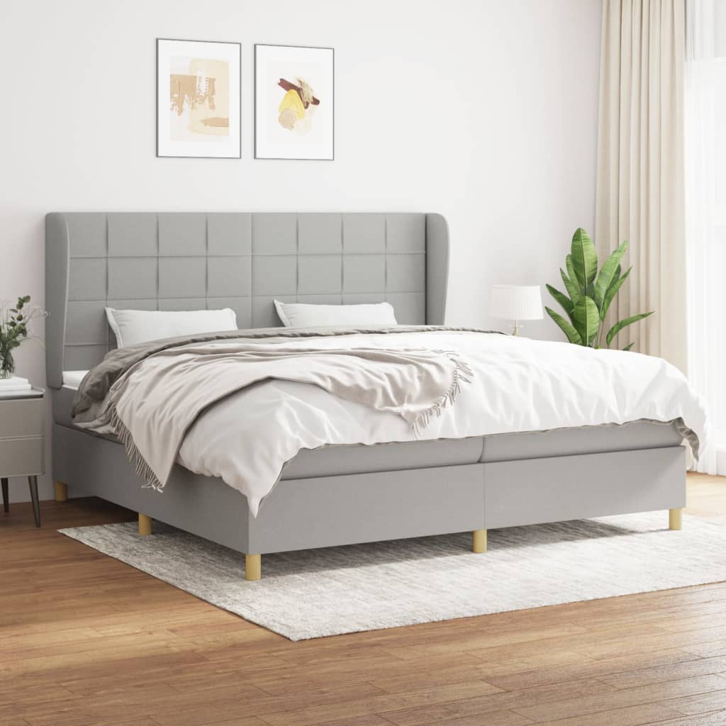 Κρεβάτι Boxspring με Στρώμα Ανοιχτό Γκρι 200x200 εκ. Υφασμάτινο - Pakobazaar