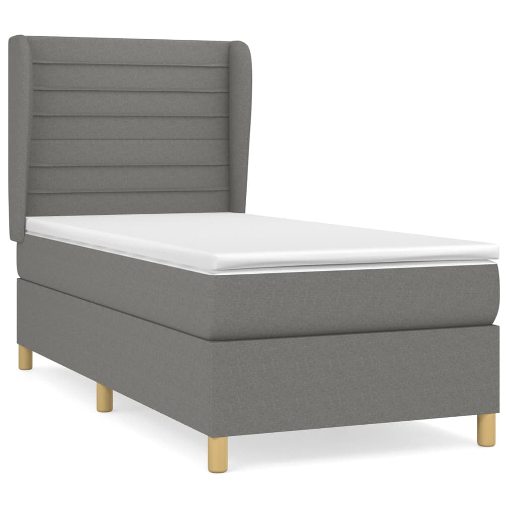 Κρεβάτι Boxspring με Στρώμα Σκούρο Γκρι 90x190 εκ. Υφασμάτινο - Pakobazaar