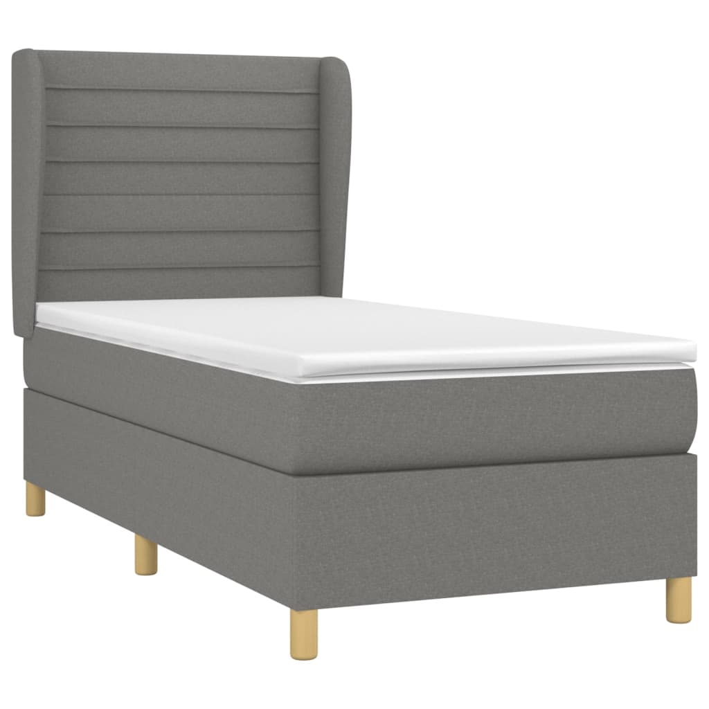 Κρεβάτι Boxspring με Στρώμα Σκούρο Γκρι 90x190 εκ. Υφασμάτινο - Pakobazaar